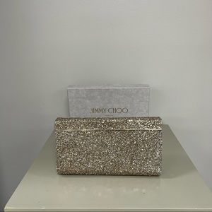 Jimmy Choo Cayla Glitter Clutch in Antique Gold